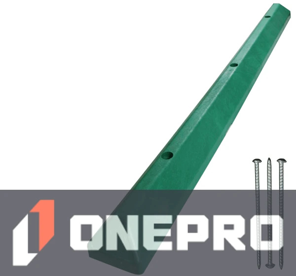 6\u0027 Green EV Recycled Plastic \u0027Commercial\u0027 Parking Block w/three 14\" Galvanized Steel Spikes