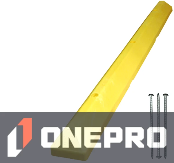 6\u0027 Yellow Recycled Plastic \u0027Commercial\u0027 Parking Block w/three 14\" Galvanized Steel Spikes