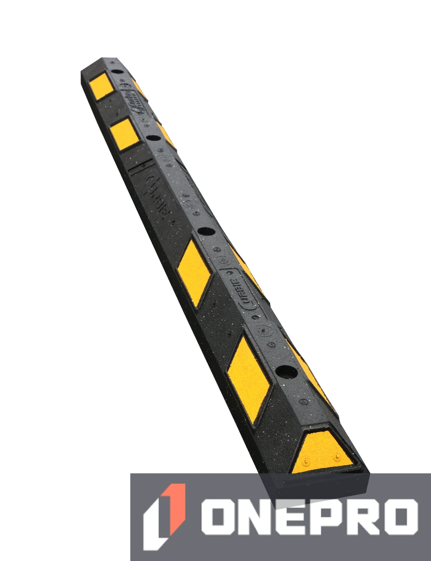 6\u0027 Black \u0026 Yellow \u0027Curbie\" Recycled Rubber Parking Block with Four (4) 13\" Spikes