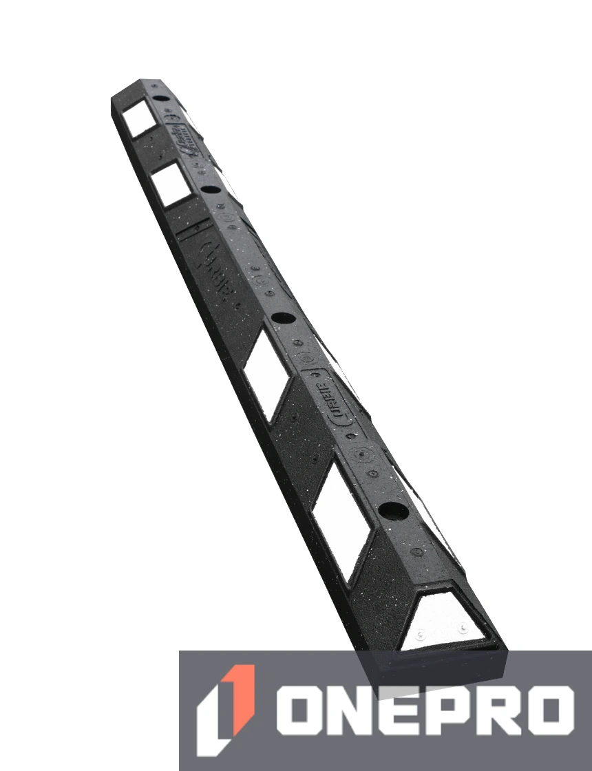 6\u0027 Black \u0026 White \u0027Curbie\" Recycled Rubber Parking Block with Four (4) 12\" Spikes