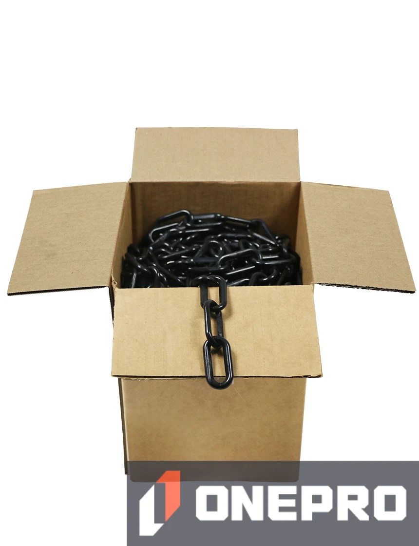 100\u0027 Box of Black 2\" Link, Standard Plastic Chain