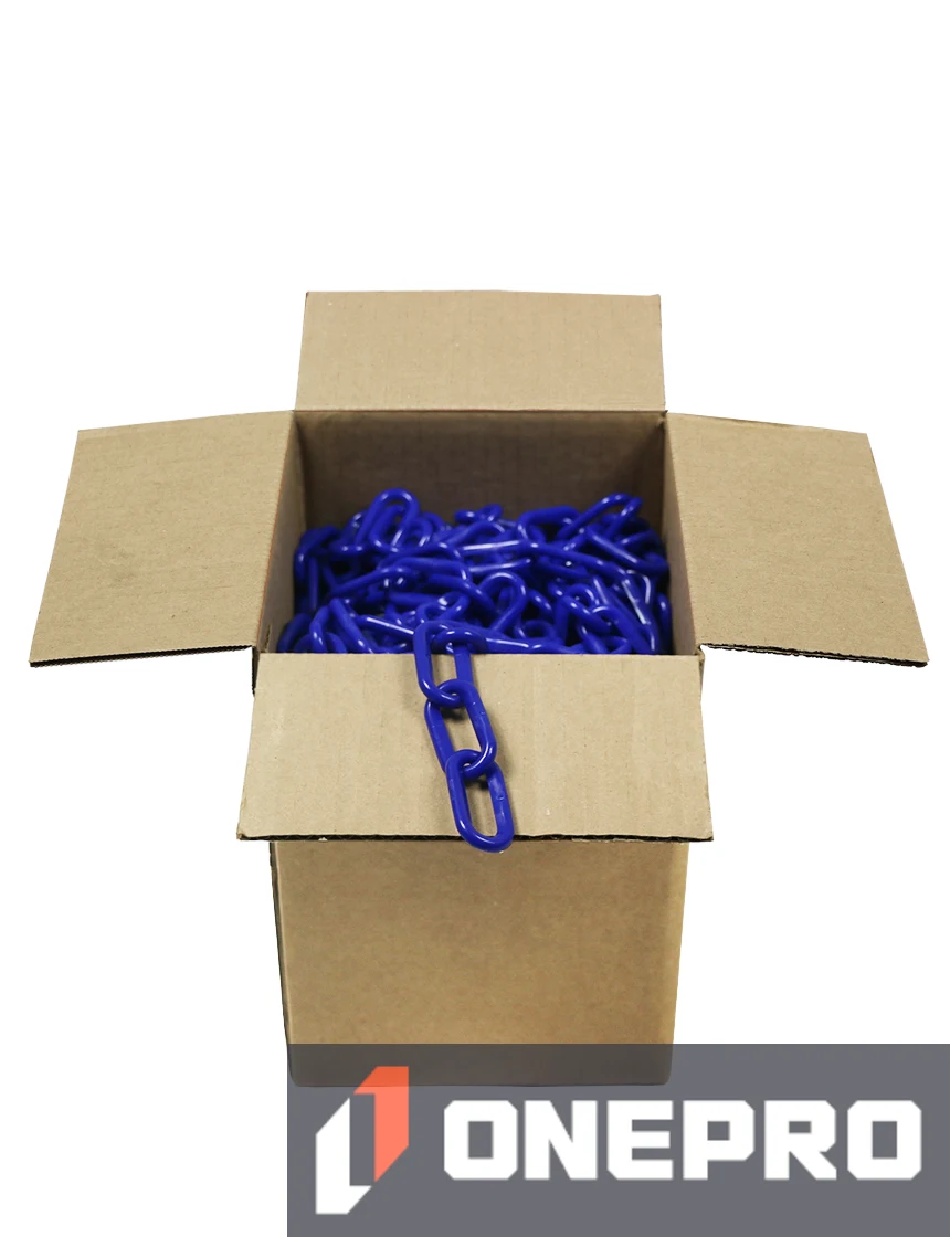 100\u0027 Box of Blue 2\" Link, Standard Plastic Chain