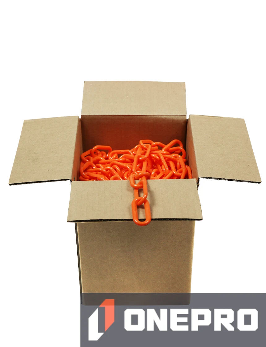 100\u0027 Box of Orange 2\" Link, Standard Plastic Chain