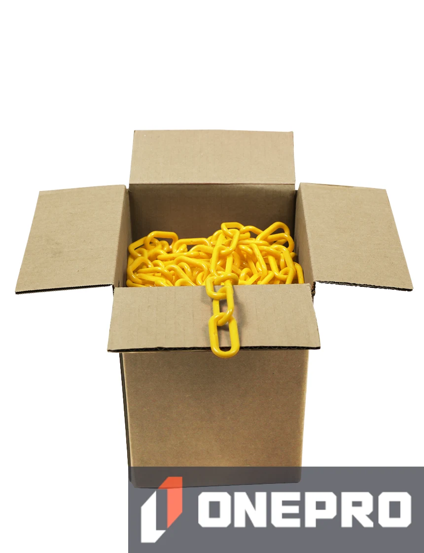 100\u0027 Box of Yellow 2\" Link, Standard Plastic Chain