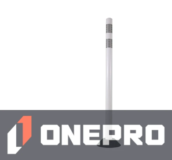 42\" White Round Delineator with two (2) 3\" white reflective collars with Concrete Mounting Hardware