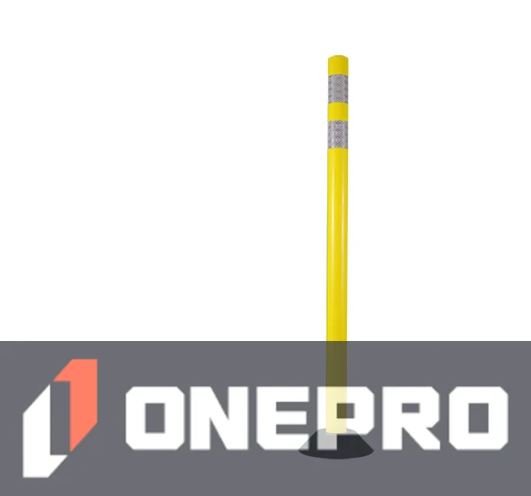 48\" Yellow Round Delineator with two (2) 3\" white reflective collars with Concrete Mounting Hardware