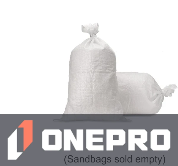 14\" x 26\" White Woven Polypropylene Sandbags with Ties (EMPTY)