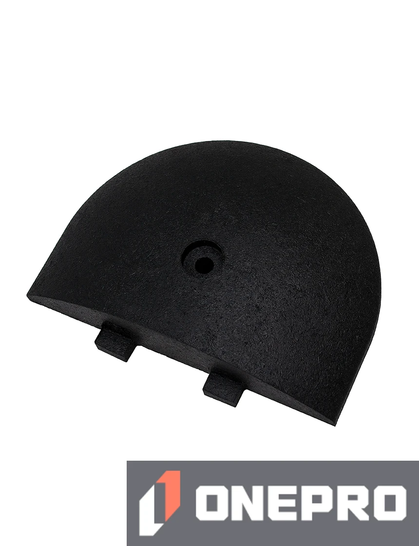 9\" Rounded End Cap for Rubber Speed Bump w/12\" Galvanized Steel Spike