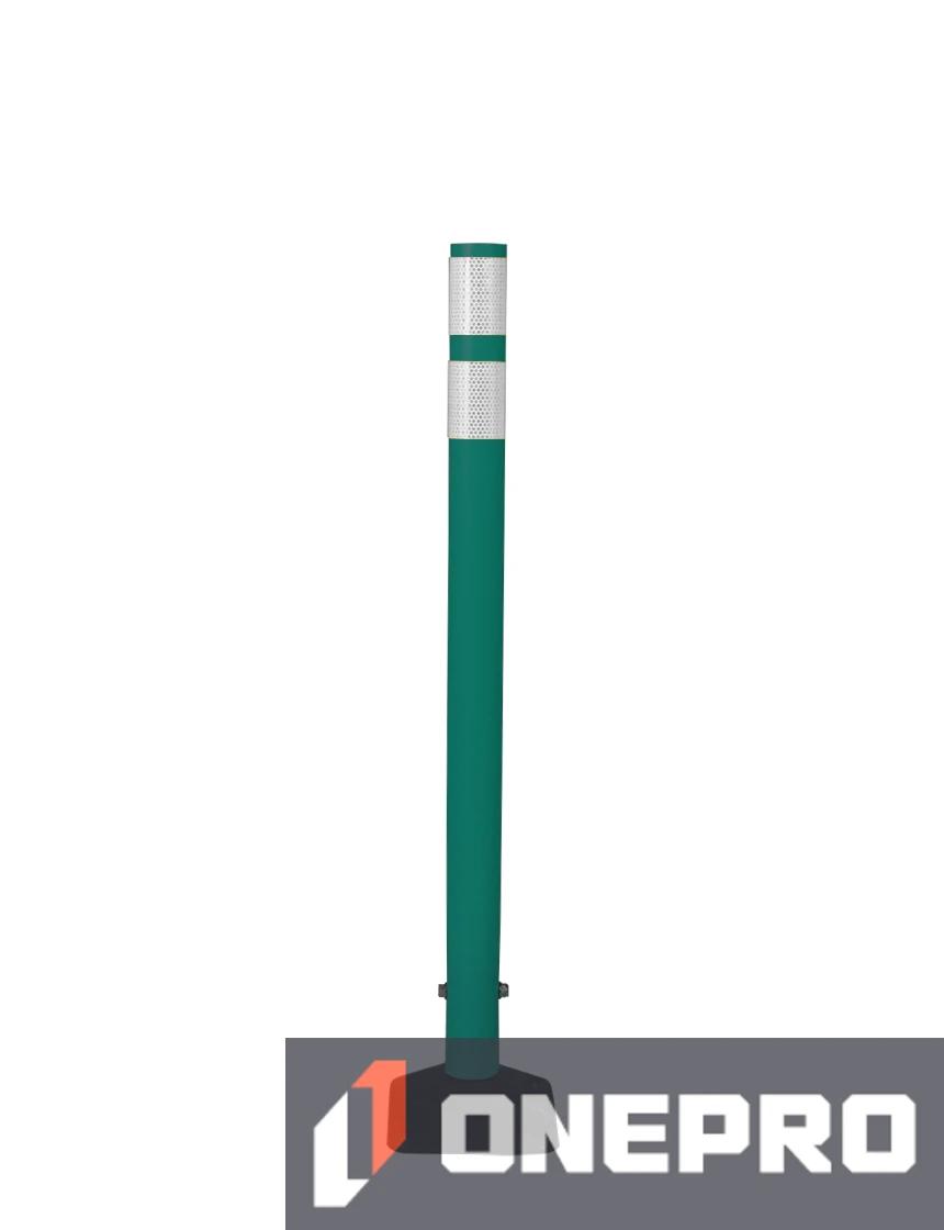 36\" Green Round Delineator w/ Black Base \u0026 2 White Reflective Collars \u0026 Asphalt Mounting Hardware