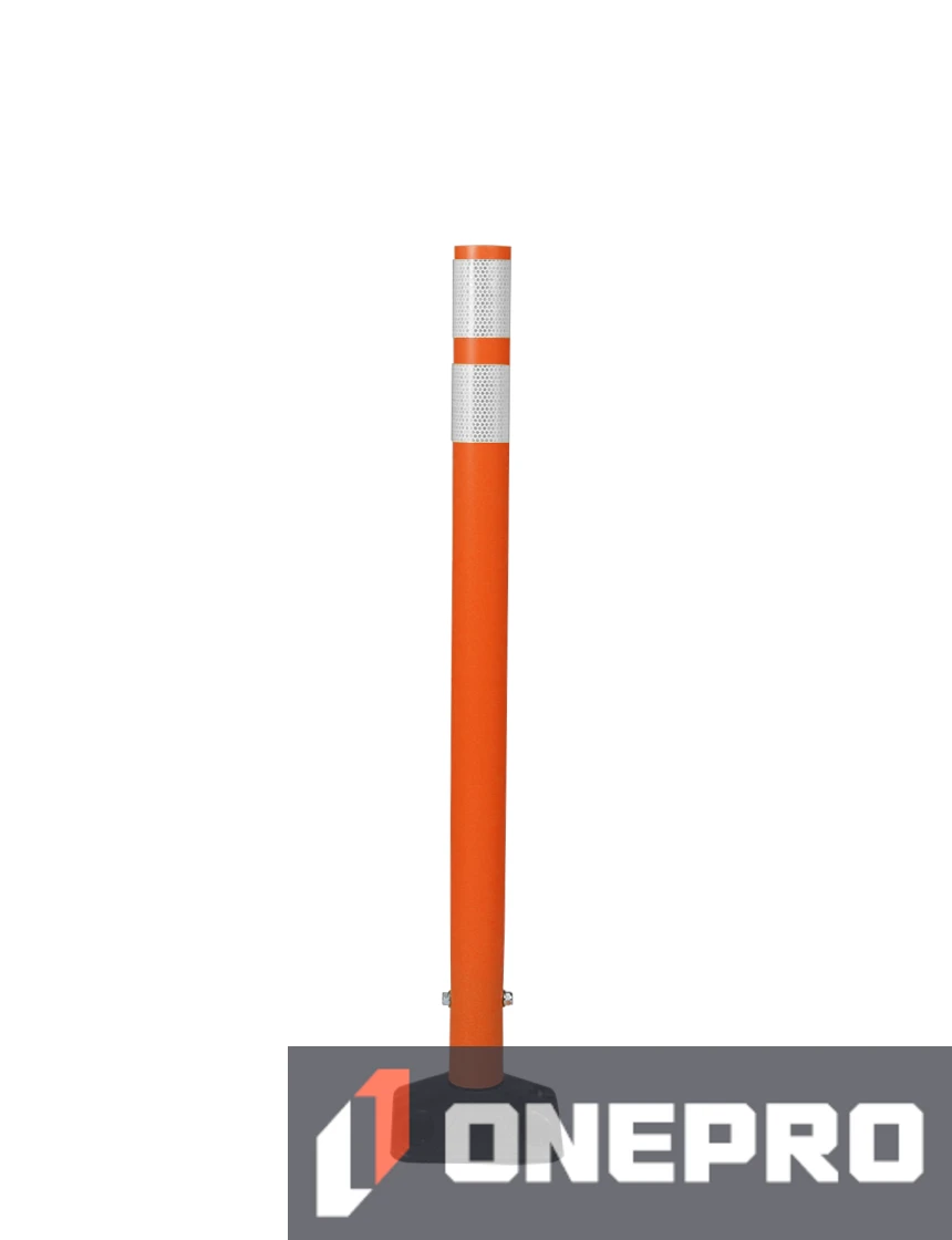 36\" Orange Round Delineator w/ Black Base \u0026 2 White Reflective Collars \u0026 Asphalt Mounting Hardware