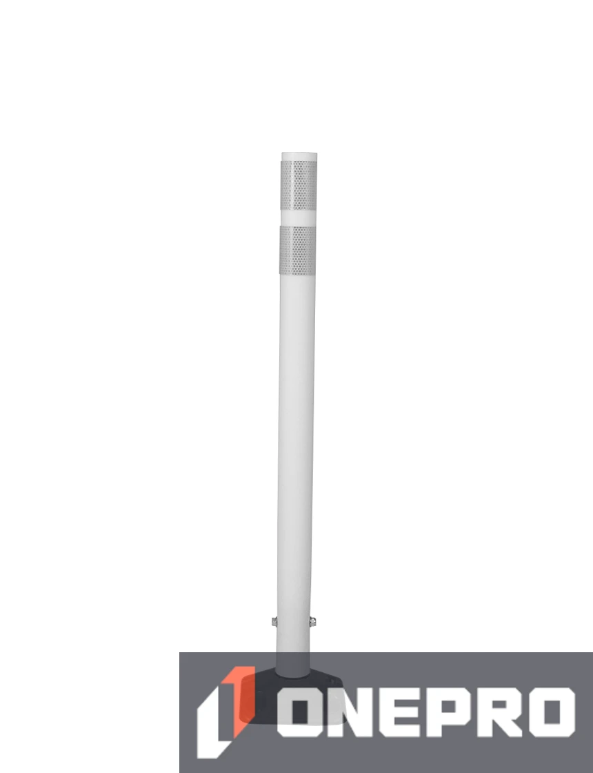 36\" White Round Delineator w/ Black Base \u0026 2 White Reflective Collars \u0026 Adhesive Mounting
