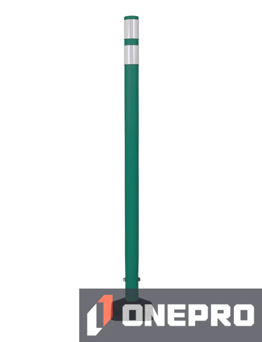 48\" Green Round Delineator w/ Black Base \u0026 2 White Reflective Collars \u0026 Concrete Mounting Hardware