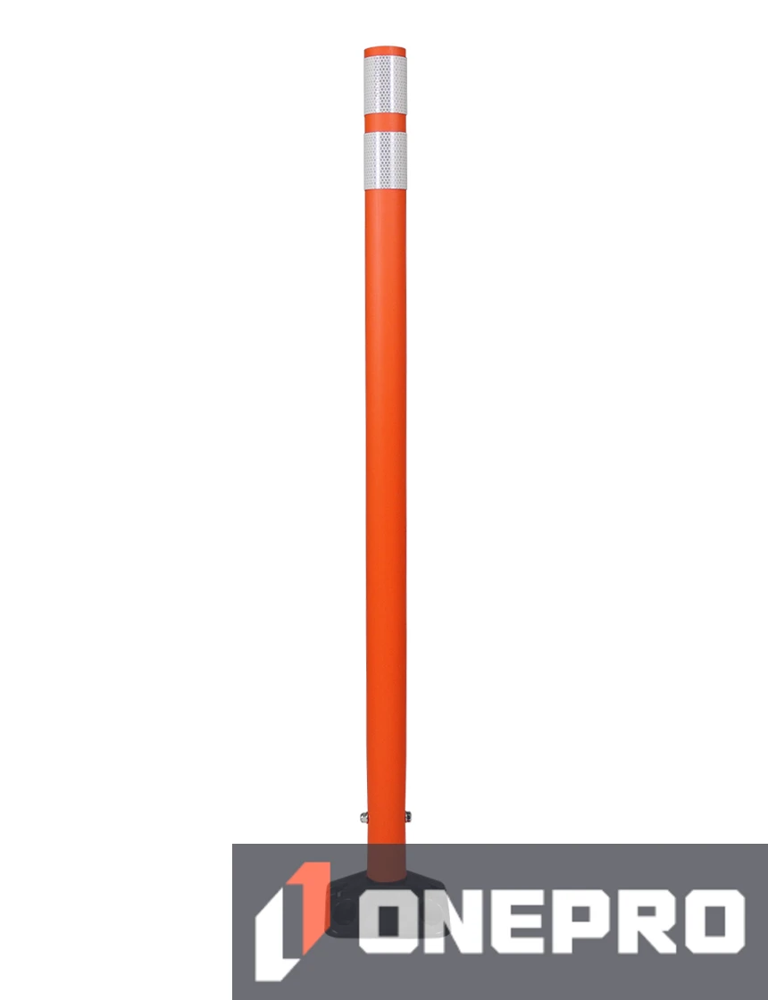 48\" Orange Round Delineator w/ Black Base \u0026 2 White Reflective Collars \u0026 Concrete Mounting Hardware