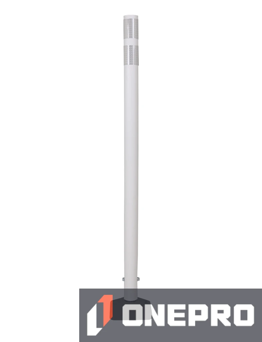 48\" White Round Delineator w/ Black Base \u0026 2 White Reflective Collars \u0026 Asphalt Mounting Hardware