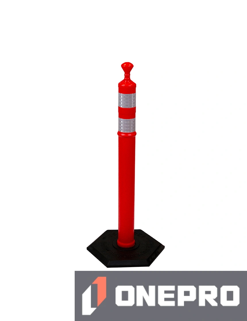 42\" ORANGE Grabber Tube with two (2) 3\" Reflective Collars and 18 lb Base