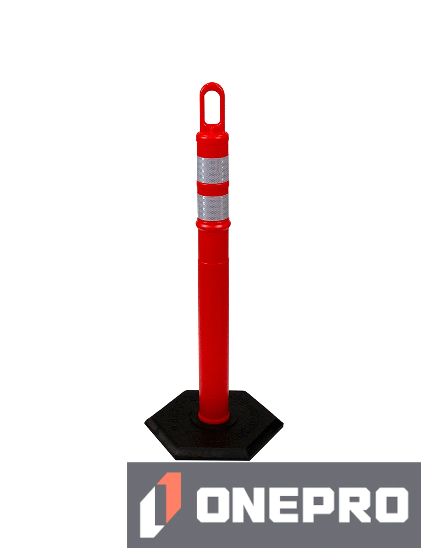 42\" ORANGE Looper Tube with two (2) 3\" Reflective Collars and 12 lb Base