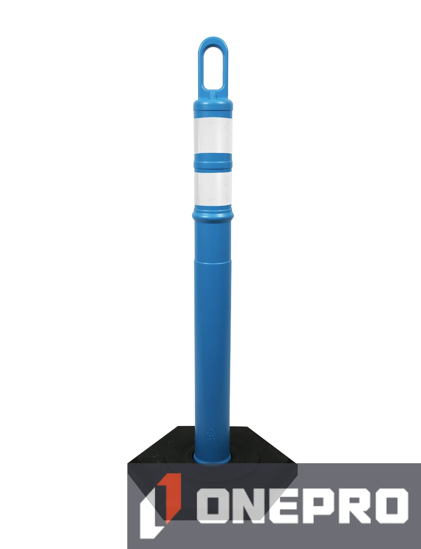 42\" BLUE Looper Tube with two (2) 3\" Reflective Collars and 8 lb Base