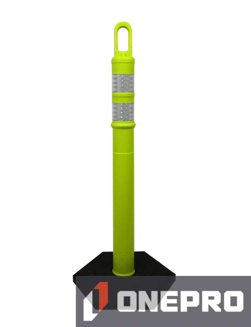 42\" LIME Looper Tube with two (2) 3\" Reflective Collars and 8 lb Base