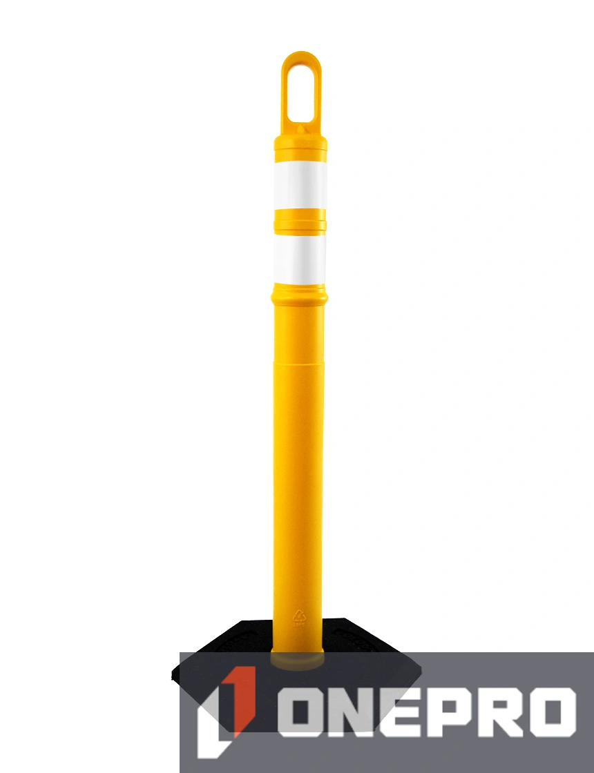 42\" YELLOW Looper Tube with two (2) 3\" Reflective Collars and 18 lb Base