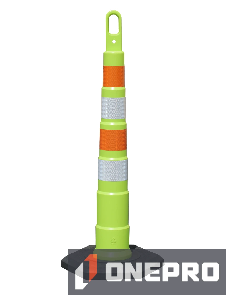 42\" LIME Traffix Looper Cone Channelizer w/Four (4) 4\" EG Reflective Collars \u0026 16 lb Rubber Base