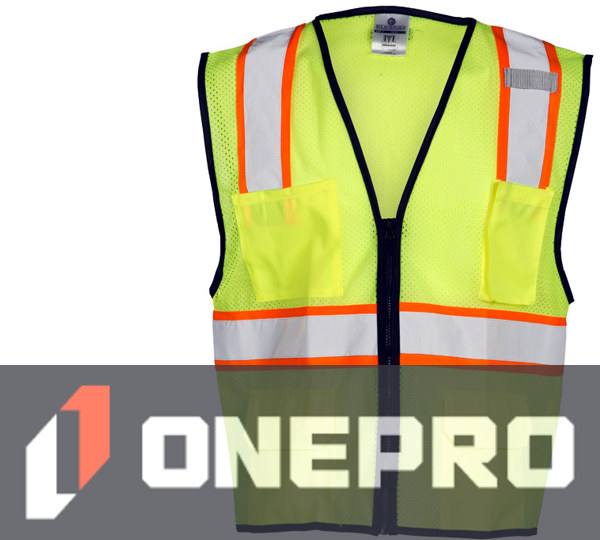 L-XL, Lime, Four (4) Pocket, Contrasting Mesh Class 2 Vest