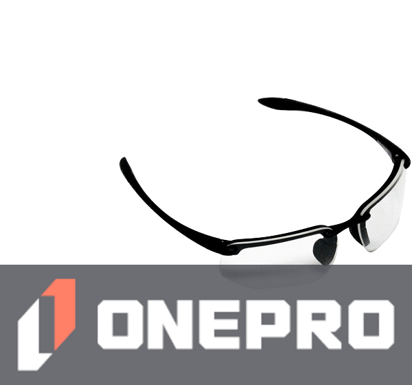 Z87+ Safety Sunglasses (rectangular lens, matte-black frame, clear anti-fog lens)