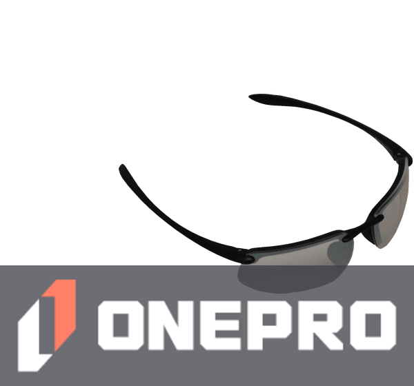 Z87+ Safety Sunglasses (rectangular lens, matte-black frame, IO silver mirror anti-fog lens)