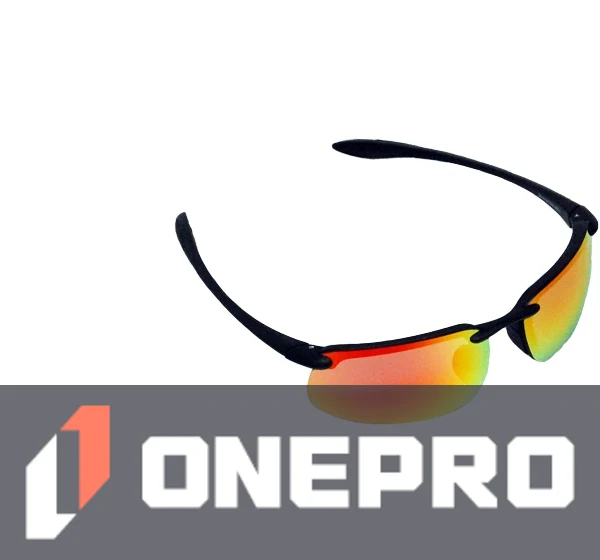 Z87+ Safety Sunglasses (rectangular lens, matte-black frame, HD red mirror anti-fog lens)