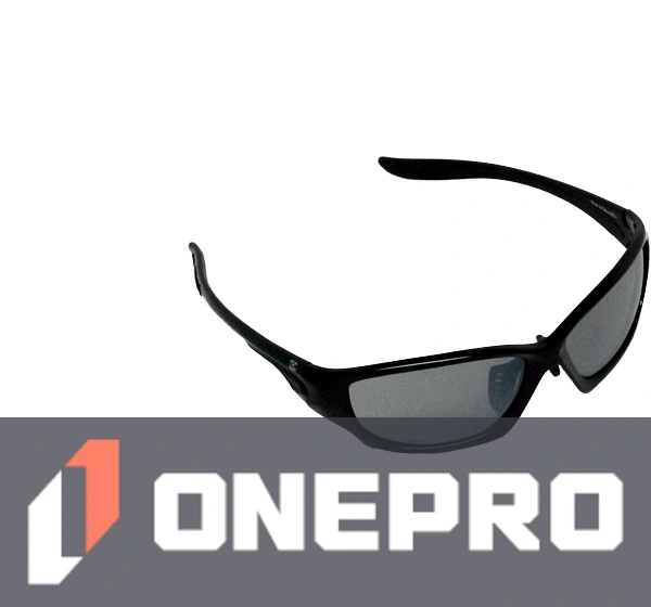 Z87+ Safety Sunglasses (full frame contemporary, gloss-black frame, silver mirror anti-fog lens)