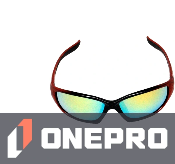 Z87+ Safety Sunglasses (full frame contemporary, black \u0026 orange frame, gold mirror anti-fog lens)