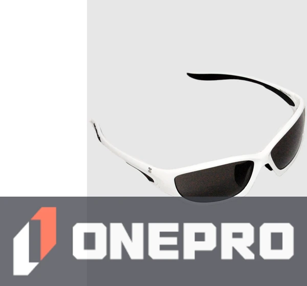 Z87+ Safety Sunglasses (full frame contemporary, white frame, gray anti-fog lens)