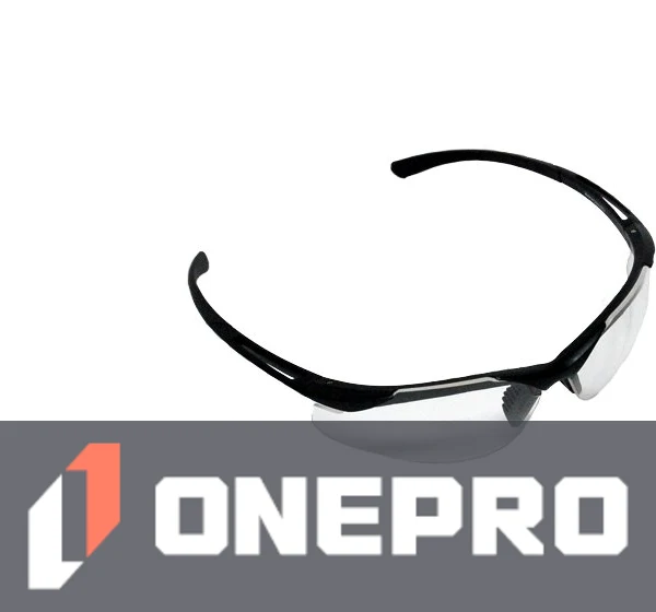 Z87+ Safety Sunglasses (light, wrap around lens, matte-black frame, clear anti-fog lens)