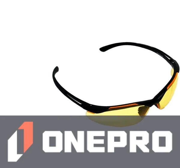 Z87+ Safety Sunglasses (light, wrap around lens, matte-black frame, amber anti-fog lens)