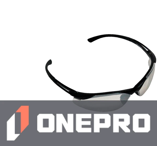 Z87+ Safety Sunglasses (light, wrap around lens, matte-black frame, IO silver anti-fog lens)