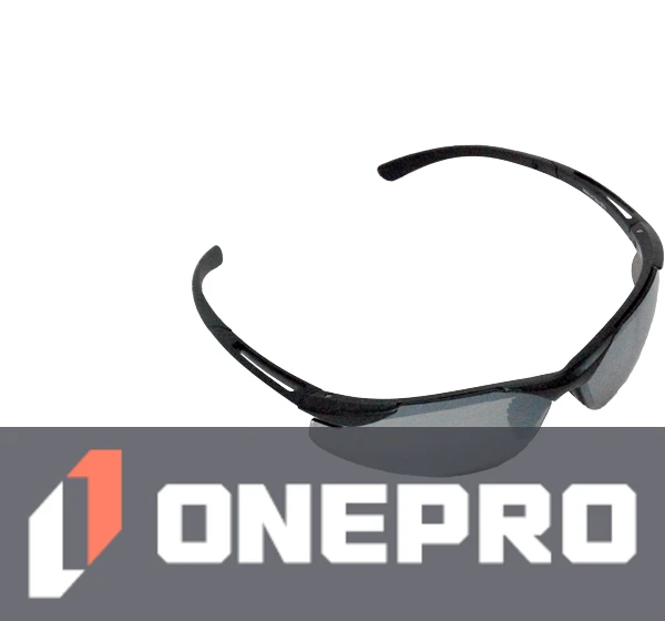 Z87+ Safety Sunglasses (light, wrap around lens, matte-black frame, silver anti-fog lens)