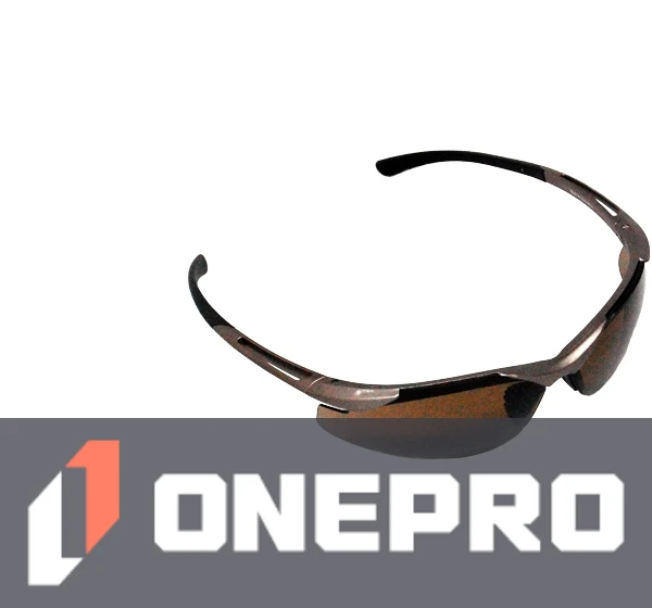 Z87+ Safety Sunglasses (light, wrap around lens, champagne frame, brown anti-fog lens)