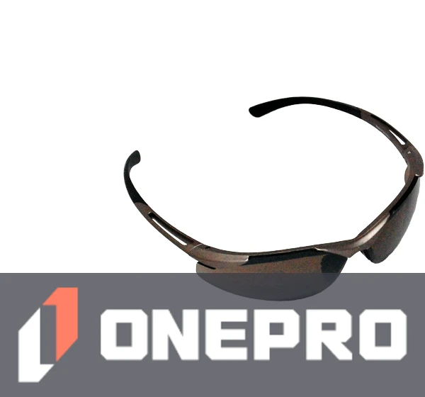Z87+ Safety Sunglasses (light, wrap around lens, champagne frame, HD brown mirror anti-fog lens)