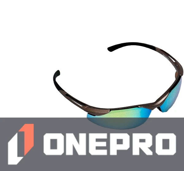 Z87+ Safety Sunglasses (light, wrap around lens, champagne frame, gold mirror anti-fog lens)