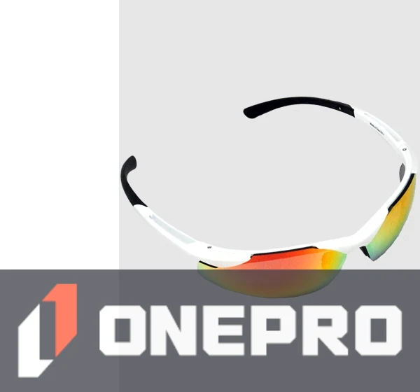 Z87+ Safety Sunglasses (light, wrap around lens, white frame, red mirror anti-fog lens)