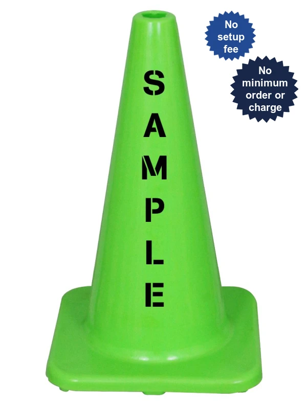 Solid Lime, 18\" Economy Cone with Double Sided Custom Lettering