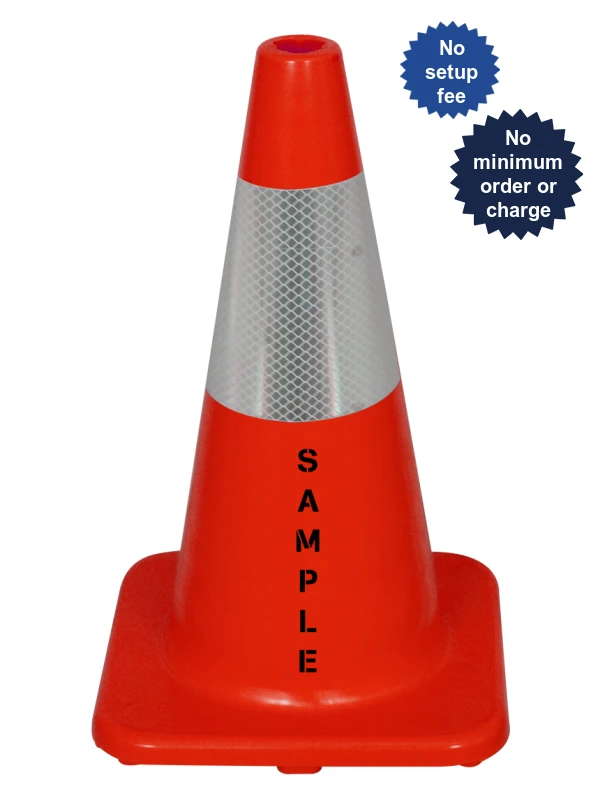 Orange Economy 18\" Cone w/ 6\" Reflective Collar \u0026 Douoble Sided Custom Lettering
