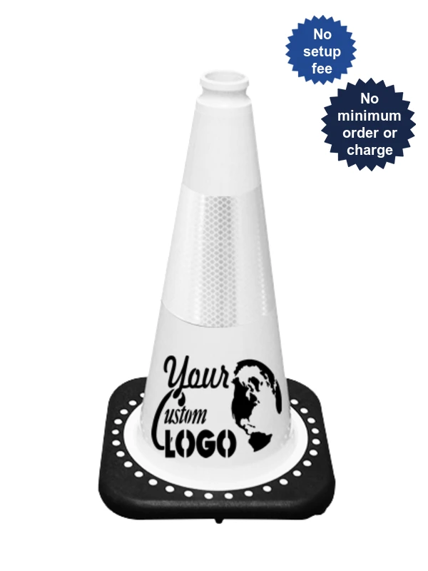White 18\" Traffic Cone with Black Base