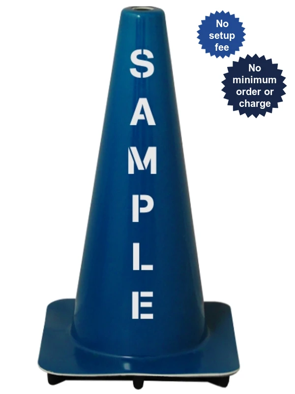 Blue 18\" Traffic Cone with Double Sided Custom Lettering