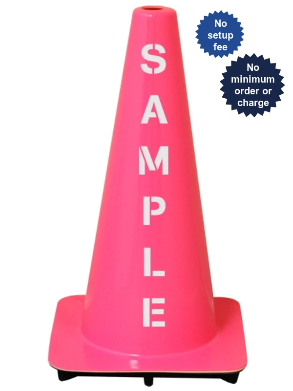 Pink 18\" Traffic Cone with Double Sided Custom Lettering