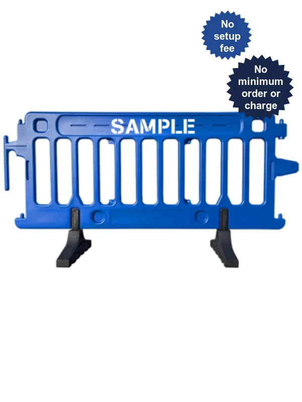 6\u0027 Long X 39 1/2\" Tall, Plasticade Crowdcade Crowd Control System, Blue w/ Double Sided (2X) Custom Lettering