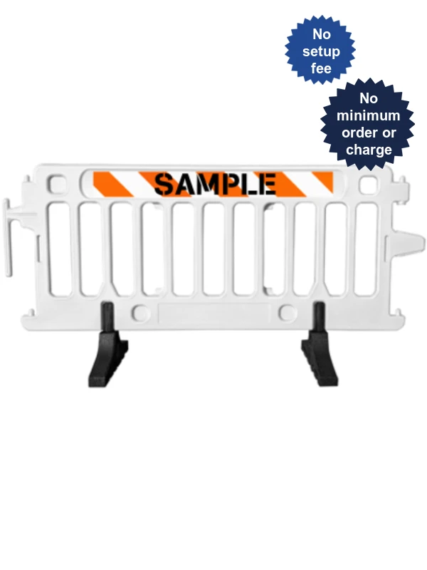 6\u0027 Long X 39 1/2\" Tall, Plasticade Crowdcade Crowd Control System, White w/ EG Sheeting On One (1) Side w/ Double Sided (2X) Custom Lettering