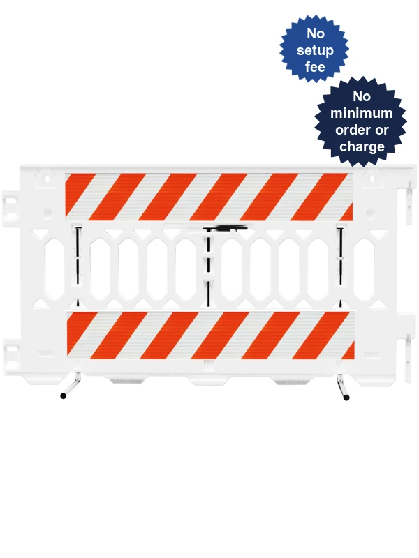 72\" Long ADA Pathcade Barricades, White with Two (2) Pieces of EG Sheeting on One (1) Side \u0026 Custom Lettering on One (1) Side