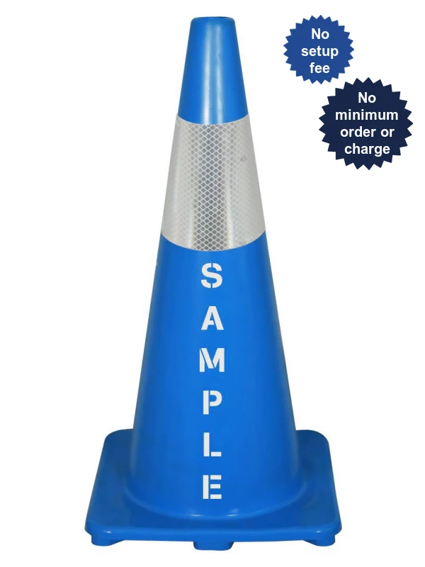 Solid Blue, 28\", 5 lbs, Economy Cone with 6\" Reflective Collar and Custom Lettering