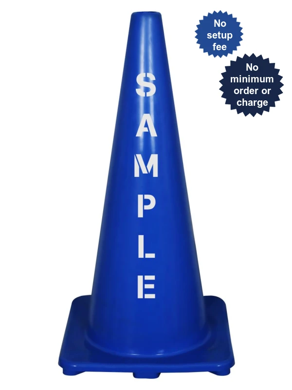 Solid Blue, 28\", 5 lbs, Economy Cone with Double Sided Custom Lettering