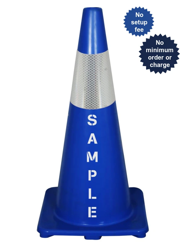Solid Blue, 28\", 5 lbs, Economy Cone with 6\" Reflective Collar and Custom Lettering